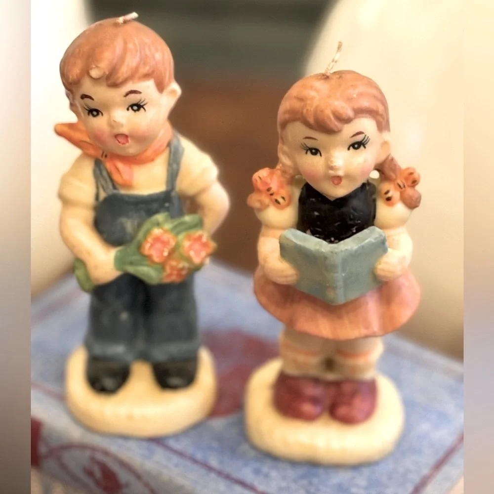 Vintage Boy | Girl Candle Figurines 6”T Never Used. Hand painted | Unique 50s